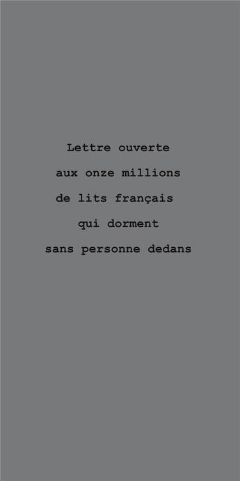 Couverture du livre « Lettre ouverte aux onze millions de lits français qui dorment sans personne dedans » de Bernard Bretonniere aux éditions Le Realgar