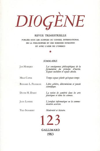 Couverture du livre « Diogene 123 (Juillet-Septembre 1983) » de Collectifs Gallimard aux éditions Gallimard