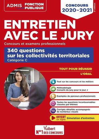 Couverture du livre « Entretien avec le jury ; 340 questions sur les collectivités territoriales (édition 2020/2021) » de Fabienne Geninasca aux éditions Vuibert