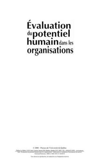 Couverture du livre « Évaluation du potentiel humain dans les organisations » de N Pettersen aux éditions Pu De Quebec