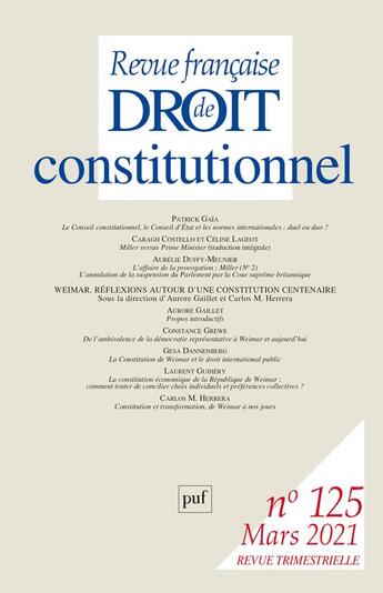 Couverture du livre « Rfdc 2021, n.125 » de  aux éditions Puf