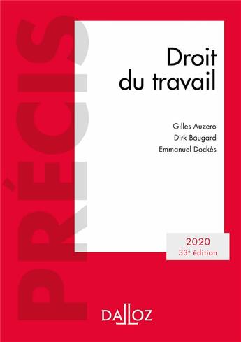 Couverture du livre « Droit du travail (édition 2020) » de Emmanuel Dockes et Gilles Auzero aux éditions Dalloz