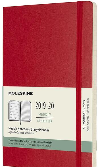 Couverture du livre « Agenda 18 mois semainier ; grand format rouge souple (édition 2019/2020) » de  aux éditions Moleskine