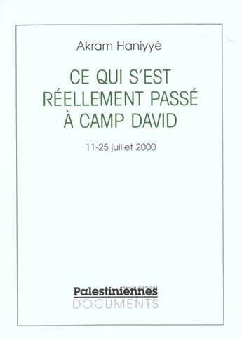 Couverture du livre « Ce qui s'est reellement passe a camp david ii » de Akram Haniyye aux éditions Minuit