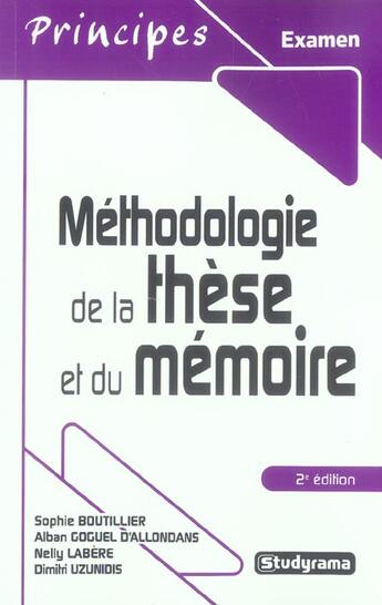 Couverture du livre « Méthodologie de la thèse et du mémoire (2e édition) » de  aux éditions Studyrama