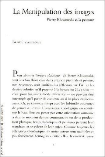 Couverture du livre « La manipulation des images ; Pierre Klossowski et la peinture » de Castanet/Herve aux éditions Lettre Volee