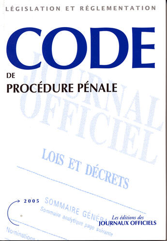 Couverture du livre « Code de la procedure penale » de Djo aux éditions Direction Des Journaux Officiels