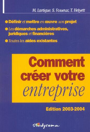 Couverture du livre « Comment creer votre entreprise » de Lartigue M. aux éditions Studyrama