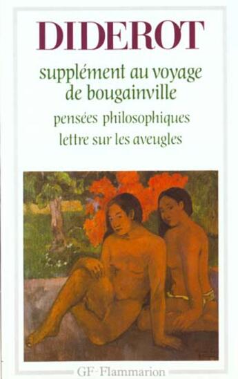 Couverture du livre « Supplement au voyage de bougainville - pensees philosophiques lettre sur les ave » de Denis Diderot aux éditions Flammarion