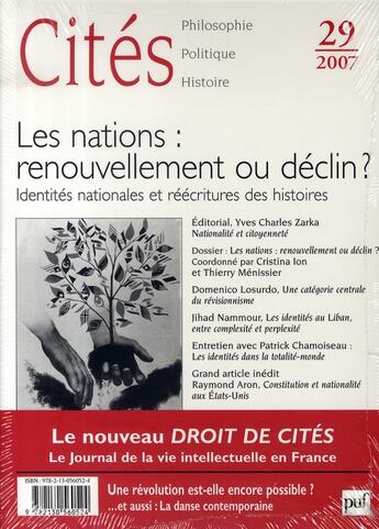 Couverture du livre « REVUE CITES t.29 ; les nations : renouvellement ou déclin ? » de Revue Cites aux éditions Puf