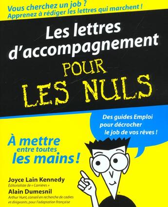 Couverture du livre « Les lettres d'accompagnement pour les nuls » de Joyce Lain Kennedy et Alain Dumesnil aux éditions First