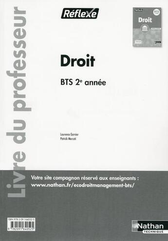 Couverture du livre « Droit ; BTS ; 2ème année ; livre du professeur (édition 2016) » de  aux éditions Nathan