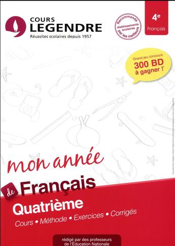 Couverture du livre « Cours legendre francais quatrieme mon annee » de Delabre/Perrich aux éditions Edicole