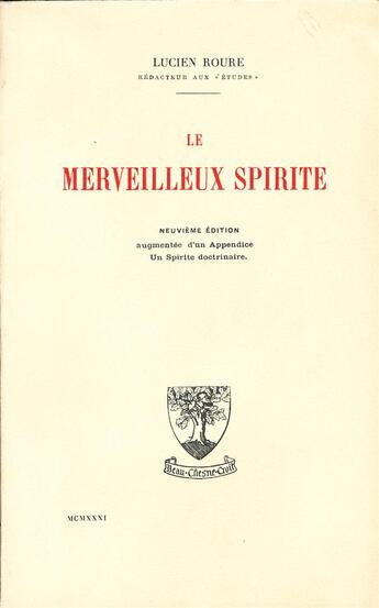 Couverture du livre « Le merveilleux spirite » de Lucien Roure aux éditions Beauchesne