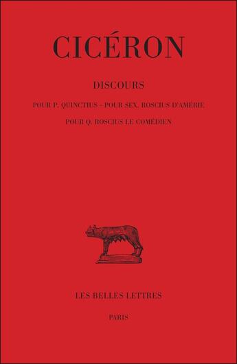 Couverture du livre « Discours Tome 1 » de Cicéron aux éditions Belles Lettres