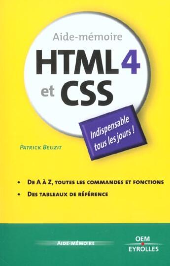 Couverture du livre « HTML4 et CSS : Aide-mémoire » de Patrick Beuzit aux éditions Eyrolles