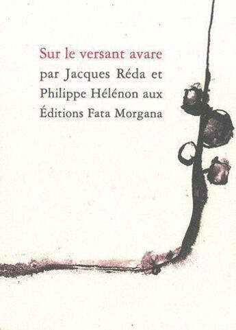 Couverture du livre « Sur le versant avare » de Jacques Reda aux éditions Fata Morgana