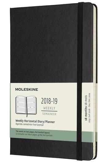 Couverture du livre « Agenda 18 mois semainier horizontal grand format noir rigide » de  aux éditions Moleskine