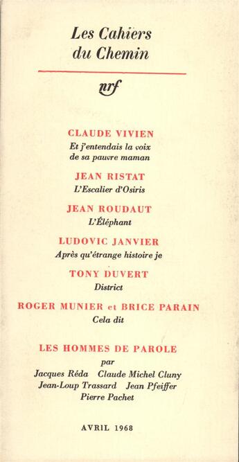 Couverture du livre « Les Cahiers Du Chemin 3 (15 Avril 1968) » de Collectifs Gallimard aux éditions Gallimard