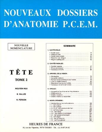 Couverture du livre « Nouveaux dossiers d'anatomie P.C.E.M., tête t.2 » de N. Huu et H. Person et B. Vallee aux éditions Heures De France