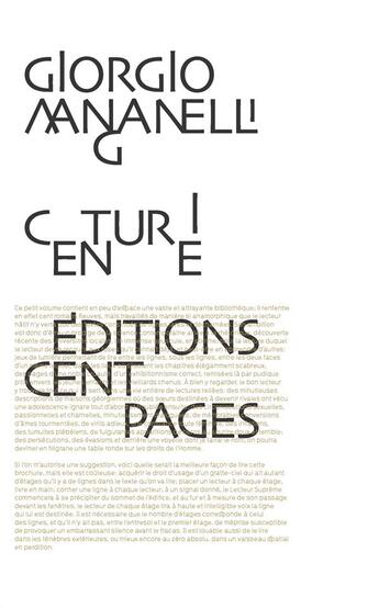 Couverture du livre « Centurie » de Giorgio Manganelli aux éditions Cent Pages