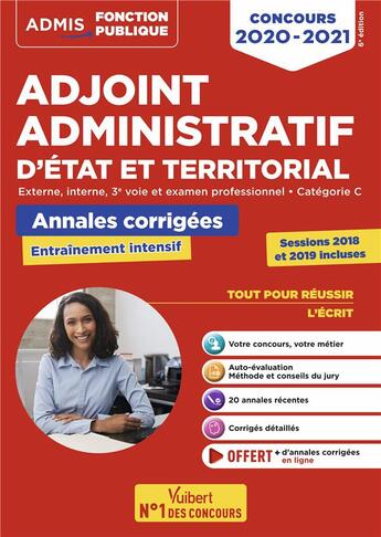 Couverture du livre « Adjoint administratif d'état et territorial ; externe, interne, 3e voie et examen professionnel, catégorie C ; annales corrigées (édition 2020/2021) » de Bernadette Lavaud et Pierre Lefaure aux éditions Vuibert