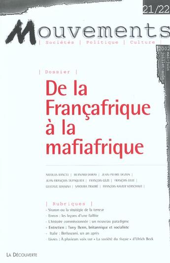 Couverture du livre « Revue mouvements numero 21/22 de la francafrique a la mafiafrique » de Revue Mouvements aux éditions La Decouverte