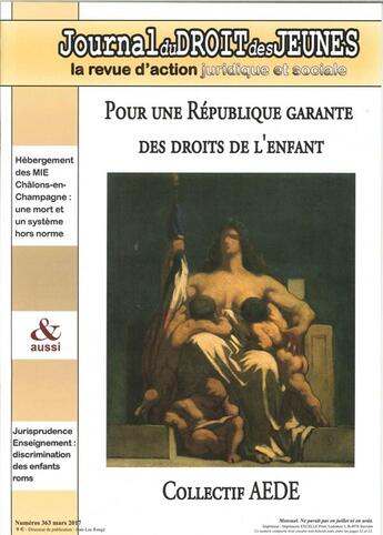 Couverture du livre « Journal du droit des jeunes n 363 collectif aede mars 2017 » de  aux éditions Jeunesse Et Droit