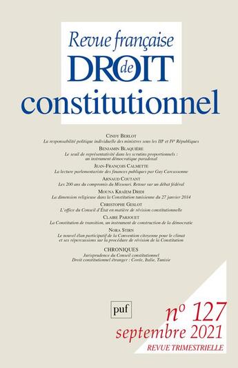 Couverture du livre « Rfdc 2021, n.127 » de  aux éditions Puf