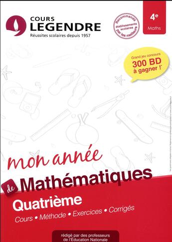 Couverture du livre « Cours legendre mathematiques quatrieme mon annee » de Jonnard/Obadia aux éditions Edicole