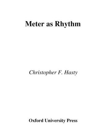 Couverture du livre « Meter As Rhythm » de Hasty Christopher aux éditions Oxford University Press Usa