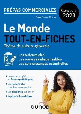 Couverture du livre « Le monde ; prépas commerciales tout-en-fiches ; culture générale ; concours 2023 » de Anne-France Grénon aux éditions Dunod