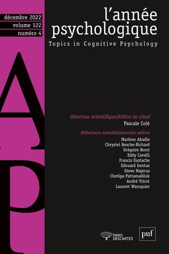 Couverture du livre « Annee psychologique 122-4 » de  aux éditions Puf