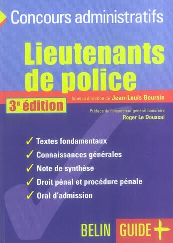 Couverture du livre « Lieutenants de police - 4eme edition » de Jean-Louis Boursin aux éditions Belin Education