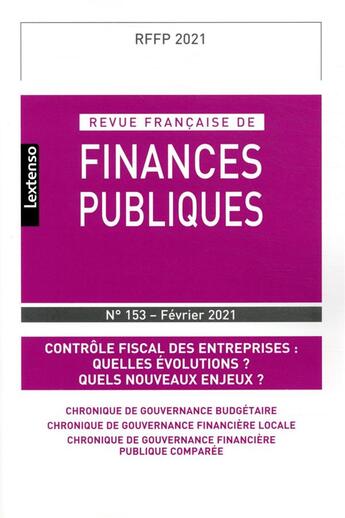 Couverture du livre « Revue francaise de finances publiques n 153 - fevrier 2021 - controle fiscal des entreprises : quell » de  aux éditions Lgdj