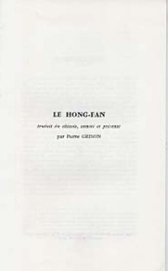 Couverture du livre « Hong-Fan (Le) » de Pierre Grison aux éditions Traditionnelles