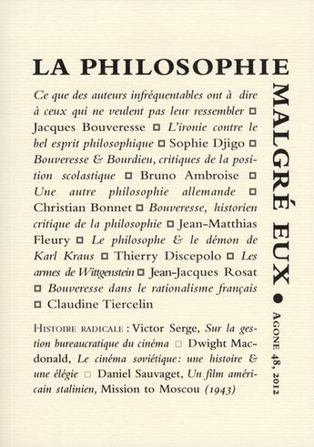 Couverture du livre « REVUE AGONE n.48 ; la philosophie malgré aux » de Revue Agone aux éditions Agone