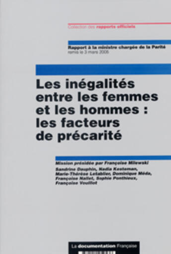 Couverture du livre « Les inegalites entre les femmes et les hommes : les facteurs de precarite » de  aux éditions Documentation Francaise