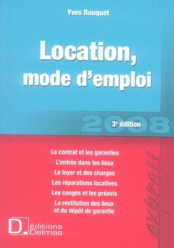 Couverture du livre « Location mode d'emploi (3e édition) » de Yves Rouquet aux éditions Delmas