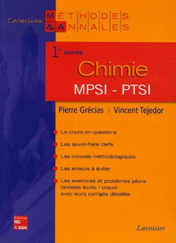 Couverture du livre « Chimie mpsi-ptsi 1re annee » de Pierre Grecias aux éditions Tec Et Doc