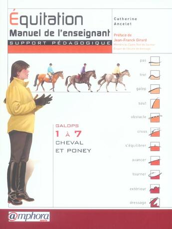 Couverture du livre « Équitation ; manuel de l'enseignant, support pédagogique ; galops 1 à 7 ; cheval et poney » de Catherine Ancelet aux éditions Amphora