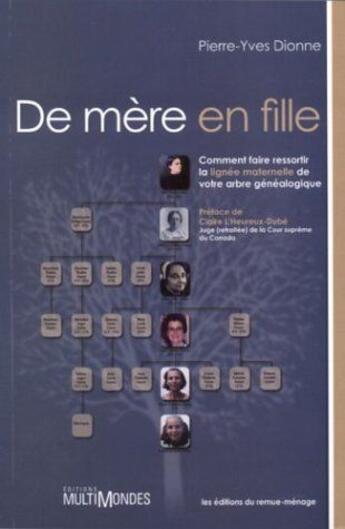 Couverture du livre « De mère en fille ; comment faire ressortir la lignée maternelle de votre arbre généalogique » de Pierre-Yves Dionne aux éditions Multimondes