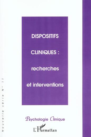 Couverture du livre « Dispositifs cliniques ; recherches et interventions » de  aux éditions L'harmattan