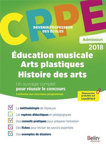 Couverture du livre « Crpe admission education musicale - arts plastiques - histoi » de  aux éditions Belin