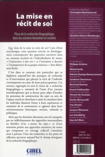 Couverture du livre « La mise en récit de soi ; place de la recherche biographique dans les sciences humaines et sociales » de Christophe Niewiadomski aux éditions Pu Du Septentrion