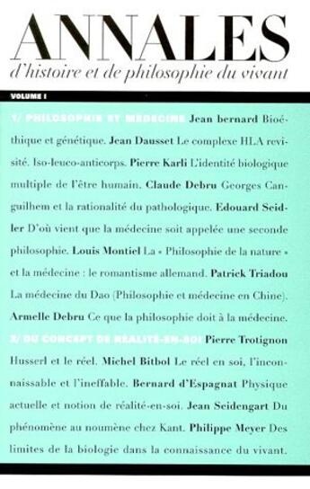 Couverture du livre « Annales d'histoire et de philosophie du vivant t.1 » de  aux éditions Empecheurs De Penser En Rond