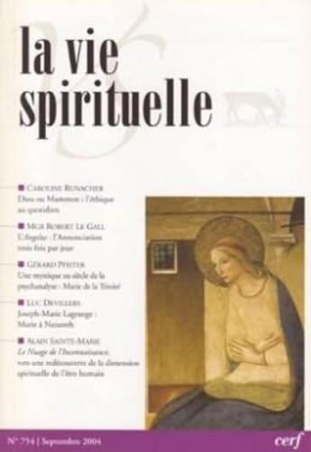 Couverture du livre « La vie spirituelle numero 754 septembre 2004 » de  aux éditions Cerf