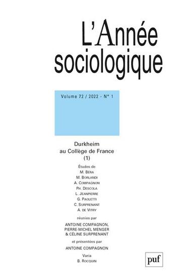 Couverture du livre « Annee sociologique 2022, vol. 72(1) » de  aux éditions Puf