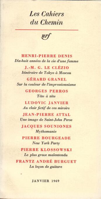 Couverture du livre « Les Cahiers Du Chemin 5 (15 Janvier 1969) » de Collectifs Gallimard aux éditions Gallimard