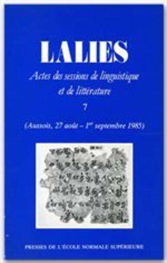 Couverture du livre « Revue Lalies n.7 » de  aux éditions Presses De La Sorbonne Nouvelle